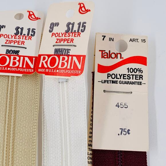 Robin Zipper Varied Lengths Polyester Nylon Multicolor Lot 6 Zippers Made in USA - Picture 2 of 8